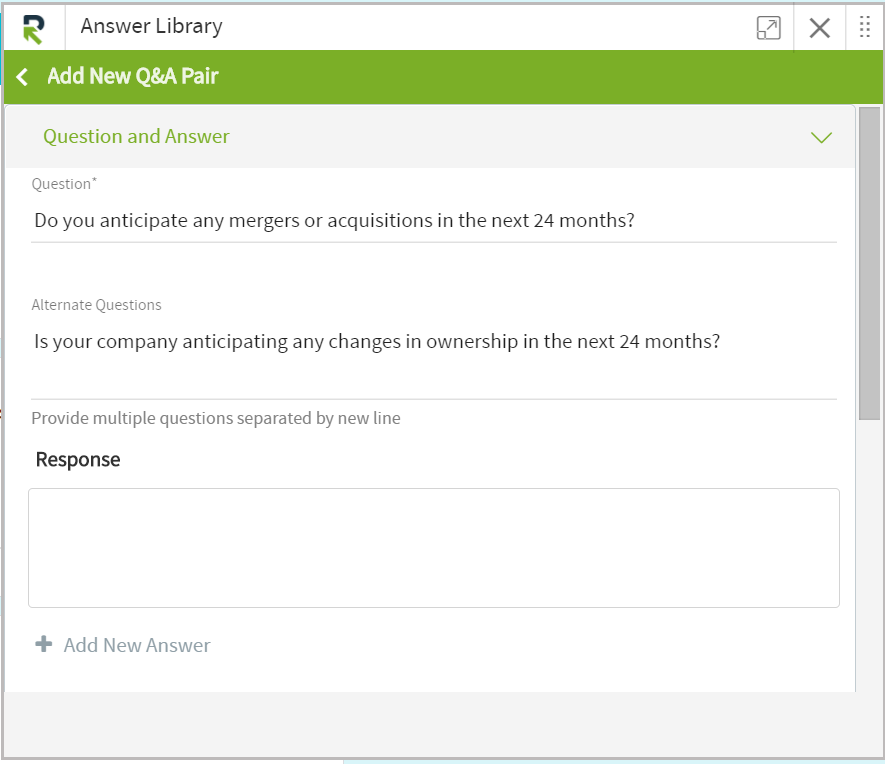 Settings for a question