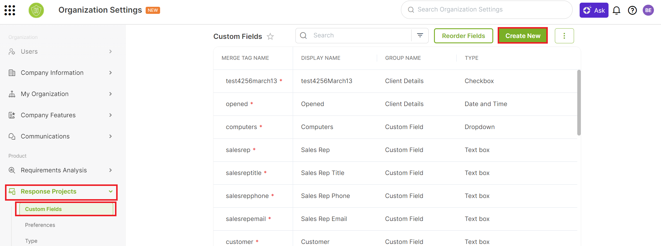 Org Settings - Response Projects - Custom Fields.png